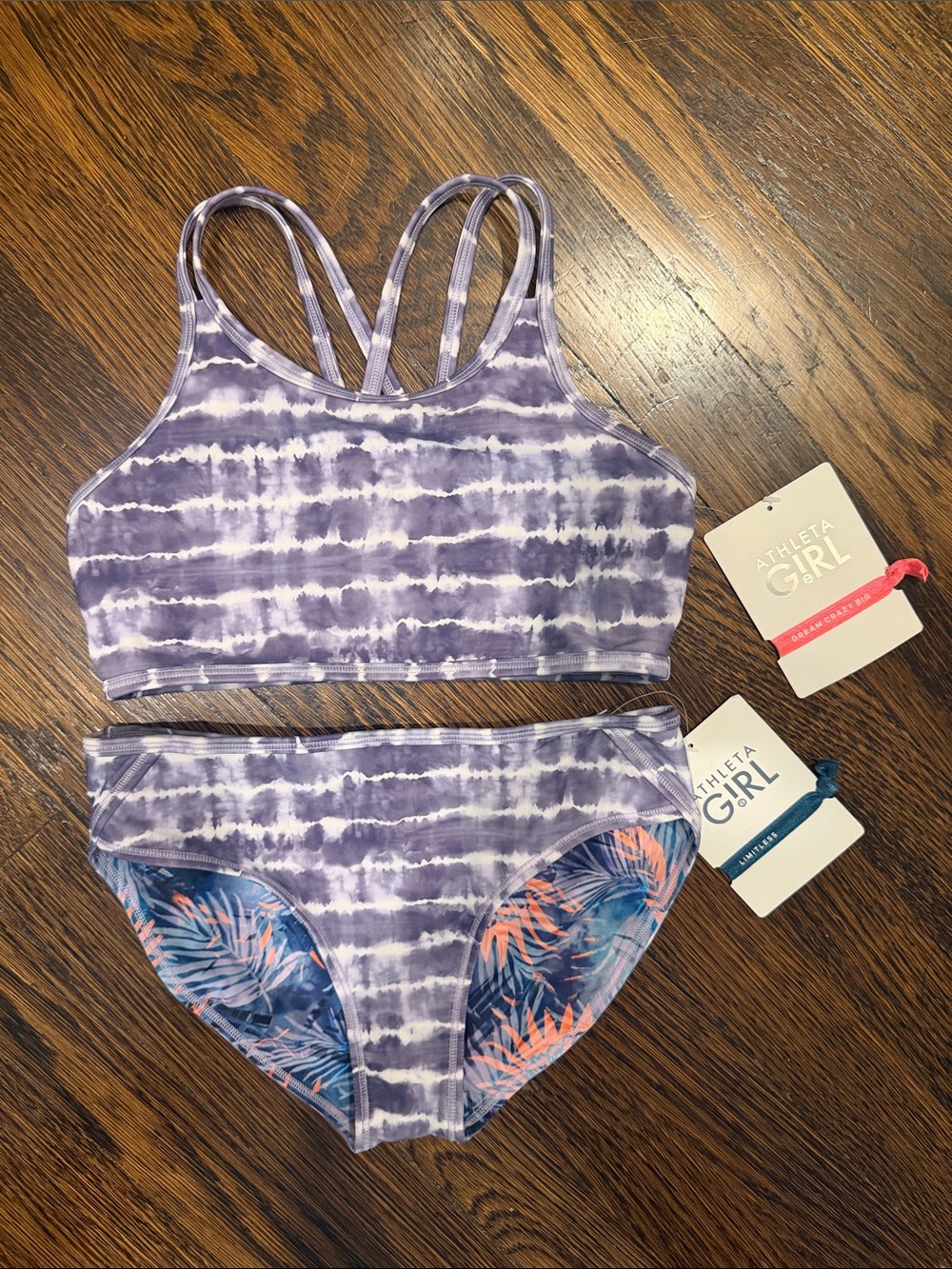 NWT Athleta Girl Purple Tie-Dye Reversible Tropics Bikini Set